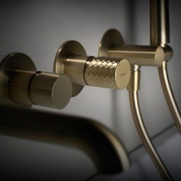 Deante Silia Hexa bateria wannowo-prysznicowa podtynkowa złota BHS_R18P