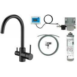 Deante zestaw startowy z baterią kuchenną stojąca czarny mat BCHFN64M