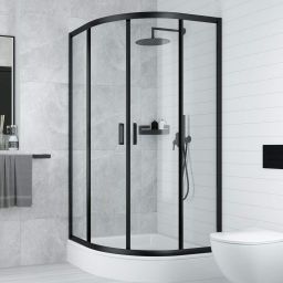 Deante Funkia kabina prysznicowa 90x90 cm półokrągła czarny mat/szkło przezroczyste KYP_N51K