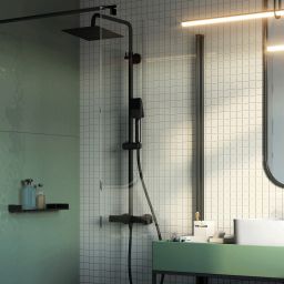 Deante zestaw prysznicowy termostatyczny z deszczownicą czarny mat NACN4HT