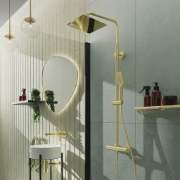 Deante zestaw prysznicowy ścienny termostatyczny złoty NACZ4HT