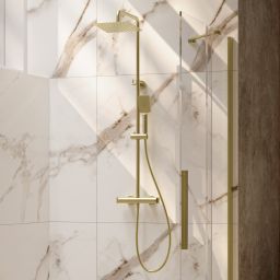 Deante Therm zestaw prysznicowy ścienny termostatyczny z deszczownicą złoty NACR4HT
