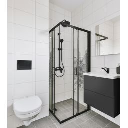 Deante Funkia Evo kabina prysznicowa 80x80 cm kwadratowa czarny mat/szkło ze wzorem miasto KYCND88P