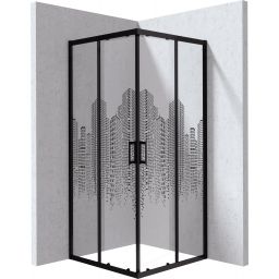 Deante Funkia Evo kabina prysznicowa 80x80 cm kwadratowa czarny mat/szkło ze wzorem miasto KYCND88P