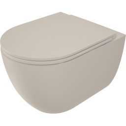 Deante Round miska WC z deską wolnoopadającą wisząca bez kołnierza ze spłukiwaniem wirowym beż mat CGRD5ZPW