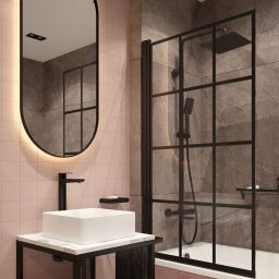 Deante Jasmin parawan nawannowy 78 cm 1-częściowy czarny mat/szkło ze wzorem KTJ_N72P