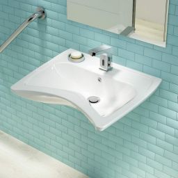 Deante Vital umywalka 60,5x49,5 cm prostokątna ścienna dla niepełnosprawnych biała CDV_6U6W