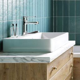 Deante Temisto umywalka 50x40 cm nablatowa prostokątna biała CDT6U4S