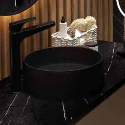 Deante Silia umywalka 36x36 cm okrągła nablatowa czarna CQS_NU4S