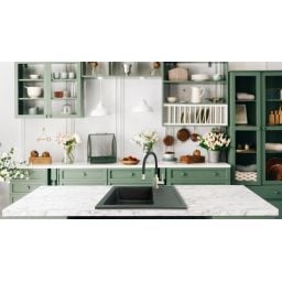 Deante Adel zlewozmywak grafitowy 58x44 cm z baterią kuchenną Luno grafit ZLMZ211A