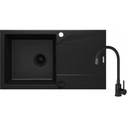 Deante Evora zlewozmywak granitowy 78x44 cm z baterią kuchenną czarny mat ZQJJN113
