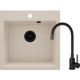 Deante Evora zlewozmywak z baterią beżowy/czarny ZQJN5103