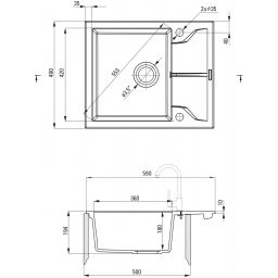 Outlet - Deante Andante zlewozmywak granitowy 59x49 cm wpuszczany czarny mat ZQNN11A