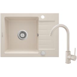Deante Zorba zlewozmywak granitowy 58x44 cm z baterią kuchenną Nemezja beżowy ZQZA511A