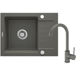 Zestaw Deante Zorba zlewozmywak granitowy 58x44 cm z baterią kuchenną Nemezja antracyt ZQZAT11A