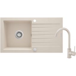 Deante Zorba zlewozmywak granitowy 76x44 cm z baterią kuchenną Nemezja beżowy ZQZV5113