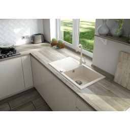 Deante Zorba zlewozmywak granitowy 76x44 cm alabaster mat z baterią kuchenną Nemezja alabaster ZQZVA113