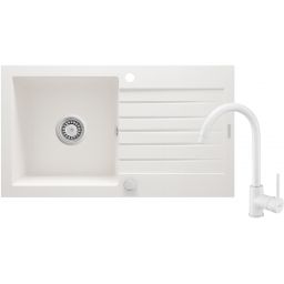 Deante Zorba zlewozmywak granitowy 76x44 cm alabaster mat z baterią kuchenną Nemezja alabaster ZQZVA113