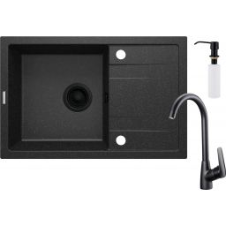 Deante Corio zlewozmywak granitowy 67x44 cm z baterią kuchenną i dozownikiem grafit mat/czarny ZRCC2113