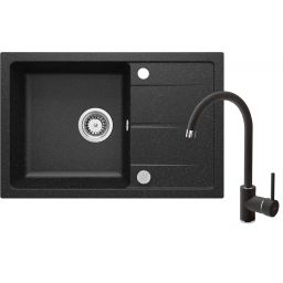 Deante Leda zlewozmywak granitowy 67x44 cm grafit mat z baterią kuchenną Nemezja grafit ZRDA2113
