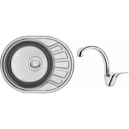 Deante Stock zlewozmywak stalowy 58x45 cm z baterią kuchenną Neo Joko chrom ZSTA011C