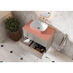 Elita Reni umywalka 45,5x32,5 cm prostokątna nablatowa biały połysk/terra pink mat RE040460896100