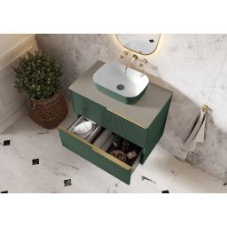 Elita Reni umywalka 45,5x32,5 cm prostokątna nablatowa biały połysk/forest green mat RE040460896150