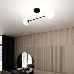Emibig Roma lampa podsufitowa 2x10 W czarny/szkło mleczne 1232/2