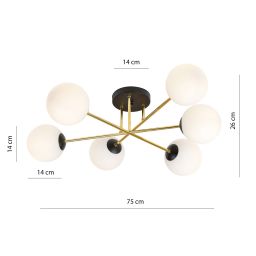 Emibig Magnum lampa podsufitowa 6x10W czarny/złoty/opal 1233/6