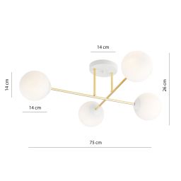 Emibig Magnum lampa podsufitowa 4x10W biały/złoty/opal 1234/4
