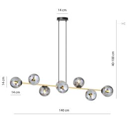 Emibig Gravity lampa wisząca 8x10W czarny/złoty/grafit 1237/8