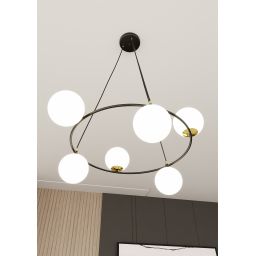 Emibig Azura lampa wisząca 6x10W czarny/szkło mleczne 1295/6