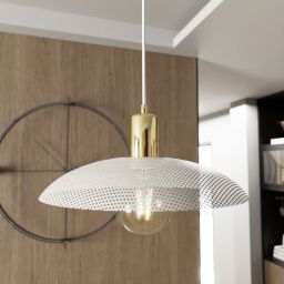 Emibig Spirit lampa wisząca 1x15 W biała-złota 1321/1