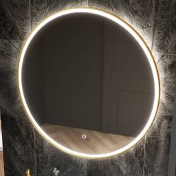 Excellent Corido lustro 80x80 cm okrągłe z oświetleniem z matą grzewczą z ramą miedź szczotkowana DOEX.CO080.CB