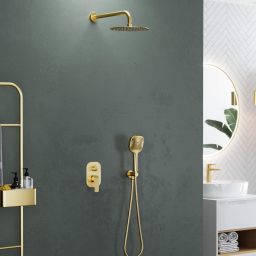 Excellent Clever 2.0 zestaw prysznicowy podtynkowy z deszczownicą złoty szczotkowany AREX.SET4145GB