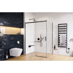 Excellent Rols ścianka prysznicowa z drzwiami 80 cm czarny mat/szkło przezroczyste KAEX.2606.800.LP.BL