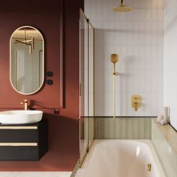 Excellent Liner parawan nawannowy 110 cm 2-częściowy złoty szczotkowany/szkło przezroczyste KAEX.2950.1100.LP