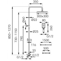 Ferro Wizard Square Pro zestaw prysznicowy ścienny z deszczownicą chrom NP48