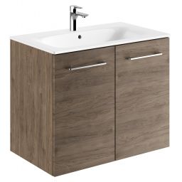 Geberit Selnova Square Slim umywalka z szafką 80 cm zestaw meblowy orzech włoski hickory 501.258.00.1