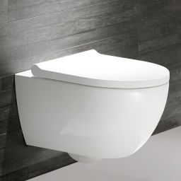 Geberit Acanto miska WC z deską wolnoopadającą wisząca bez kołnierza ze spłukiwaniem wirowym biały 502.774.00.8