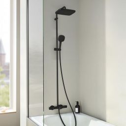 Grohe Vitalio Comfort 250 zestaw wannowo-prysznicowy ścienny termostatyczny z deszczownicą czarny mat 269842431