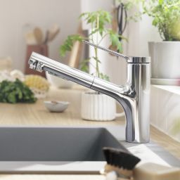 Hansgrohe Zesis M33 EcoSmart bateria kuchenna z wyciąganą wylewką stojąca chrom 74810000