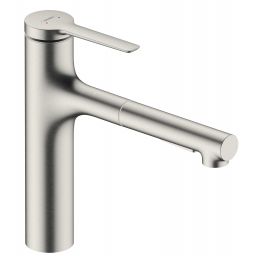 Hansgrohe Zesis M33 bateria kuchenna z wyciąganą wylewką stojąca stal szlachetna optyczna 74801800