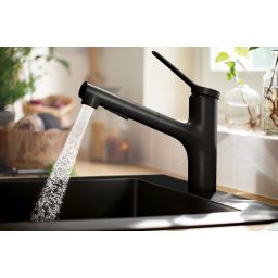 Hansgrohe Zesis M33 bateria kuchenna z wyciąganą wylewką stojąca czarny mat 74803670