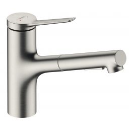 Hansgrohe Zesis M33 bateria kuchenna z wyciąganą wylewką stojąca stal szlachetna optyczna 74803800