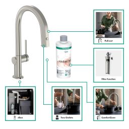 Hansgrohe Aqittura M91 FilterSystem bateria kuchenna stojąca z filtrem stalowy 76800800