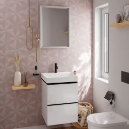 Hansgrohe Xelu Q szafka 48 cm podumywalkowa wisząca biały wysoki połysk/czarny mat 54019670