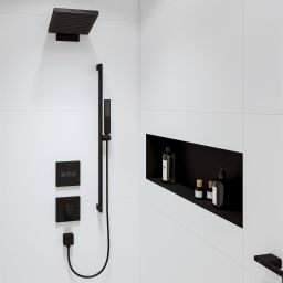 Hansgrohe Pulsify E deszczownica 26 cm kwadratowa z ramieniem ściennym czarny mat 24350670