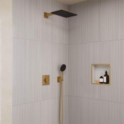 Hansgrohe Raindance Alive Q zestaw prysznicowy podtynkowy termostatyczny z deszczownicą brąz szczotkowany 24620140
