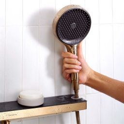 Hansgrohe Rainfinity Fixfit Porter 500 przyłącze węża prysznicowego z uchwytem i półką brąz szczotkowany 26858140